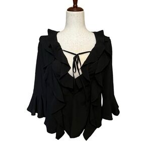 Ecru Lab Ruffle Blouse. 3/4 Sleeve Black Size L #1100